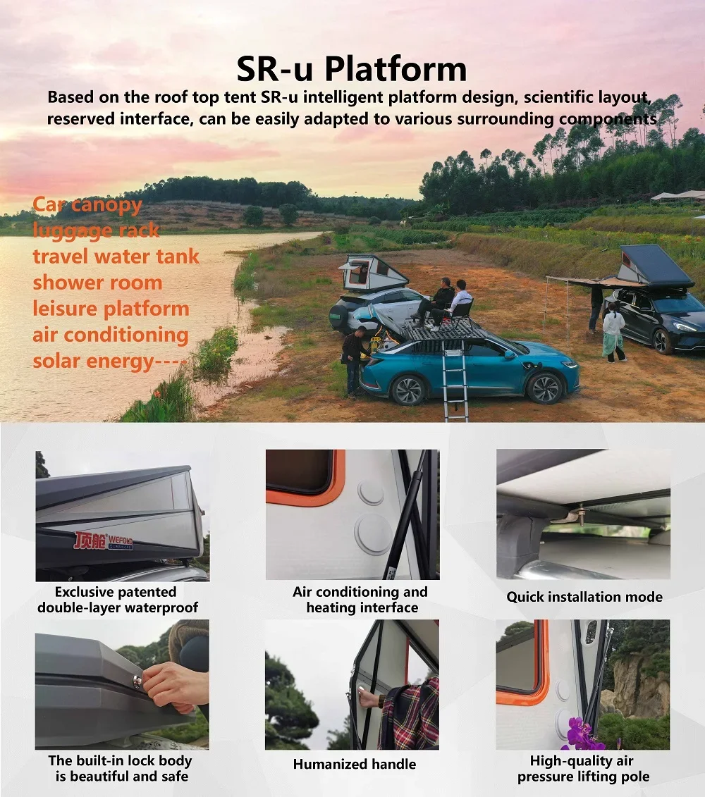 Remolque de Camper pequeño, carcasa dura impermeable personalizada, tienda de techo de coche de aleación de aluminio, tiendas de techo plegables emergentes