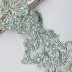 Delicate 1Yard Ivory Green Sequin Cording Fabric Flower Venise Venice Mesh Lace Trim Applique Sewing Craft for Wedding Dec. 16cm