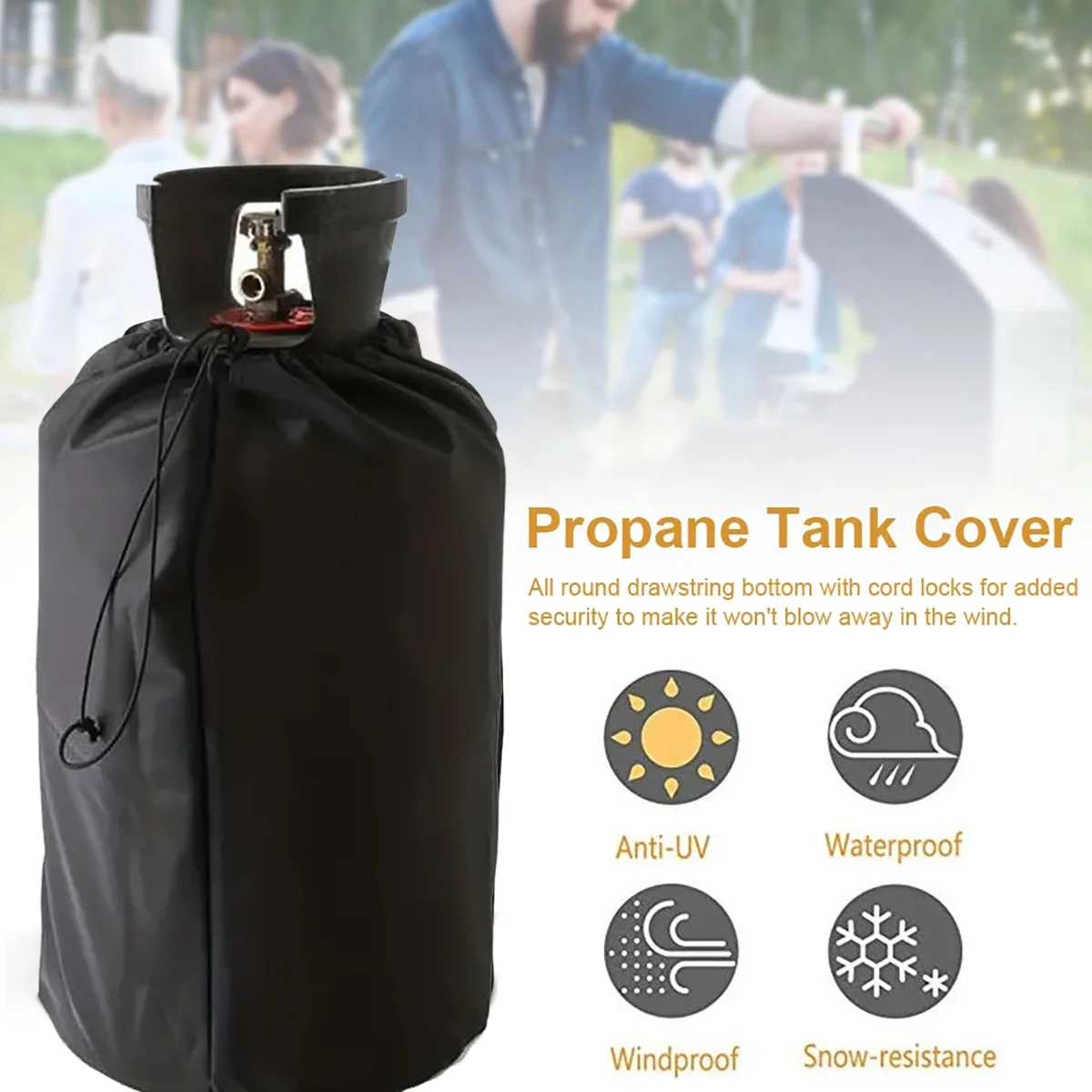 Cubierta de tanque de propano 210d, tela Oxford negra, Camping, barbacoa, estufa de Gas, cubierta protectora contra el polvo, accesorios de cocina, accesorios para barbacoa