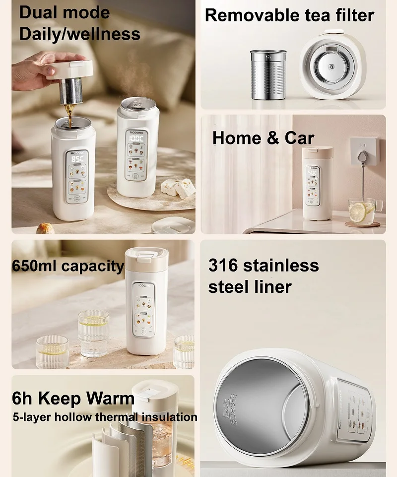 12V/24V/220V Electric Kettle Home & Car Portable Heating Cup Multifunctional Boiled Water Pot Mini Outdoors Travel Teapot 650ml
