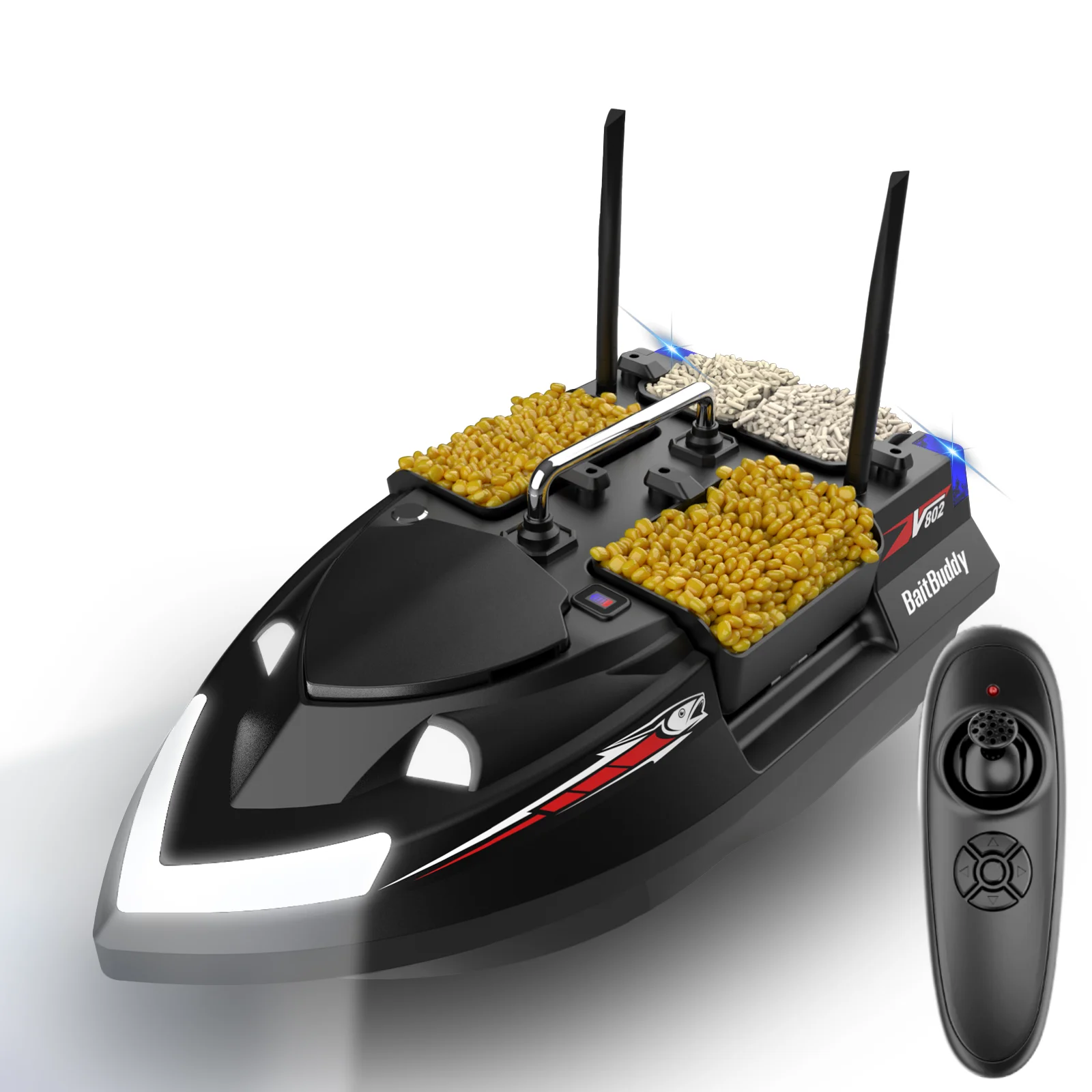 Twin Antenna RC Bait Boat with 4 Bait Compartments Hook Release Wireless Control Baiting Vessel for Lake Sea Fishing Gear