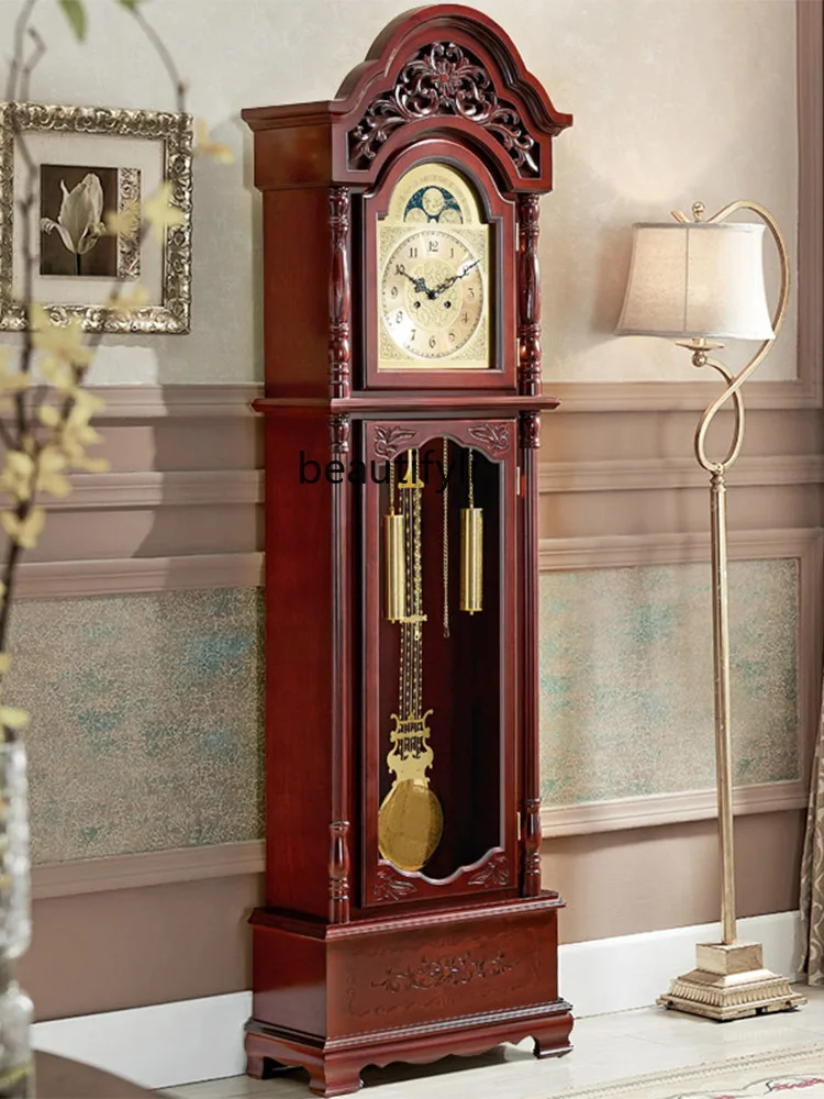 Solid Wood Classical Standing Grandfather Clock Chinese Style European Style Pendulum Clock Timing Mechanical Clock