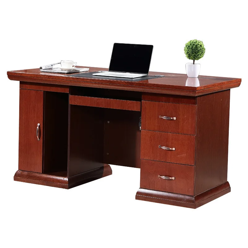 

Single computer desk and chair combination, manager supervisor, office paint sticker solid wood leather, school teacher writing