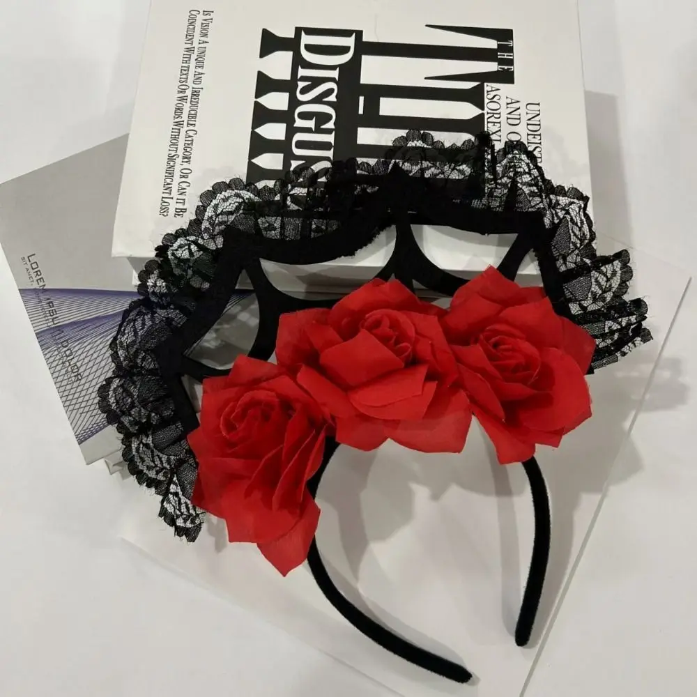 Hair Accessories Halloween Headband Big Rose Flower Floral Red Rose Flowers Headdress Decoration Hair Band Rose Flower Crown