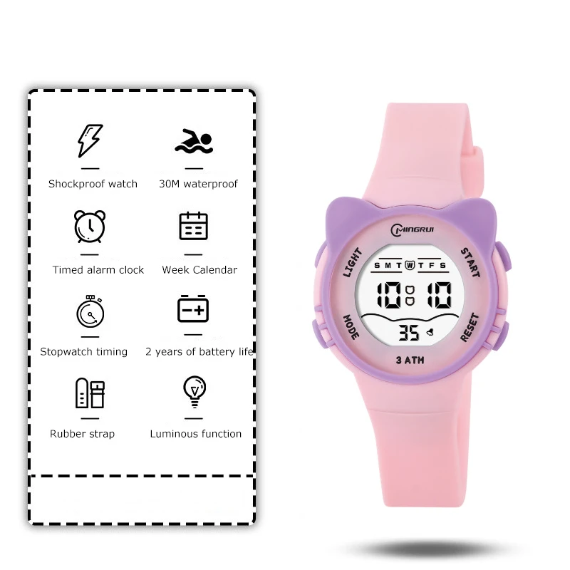 

Милые часы Meow Star для девочек и мальчиков, детские водонепроницаемые часы с будильником для детей и подростков, модные женские электронные наручные часы