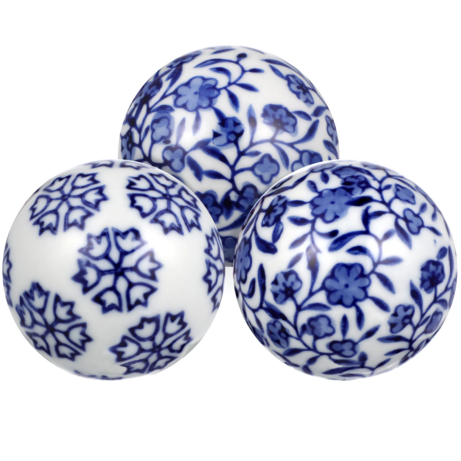 Ceramic Decorative Artificial Flowers Vase Blue White Porcelain Floating Orbs Spheres Centerpiece Set Home Decor