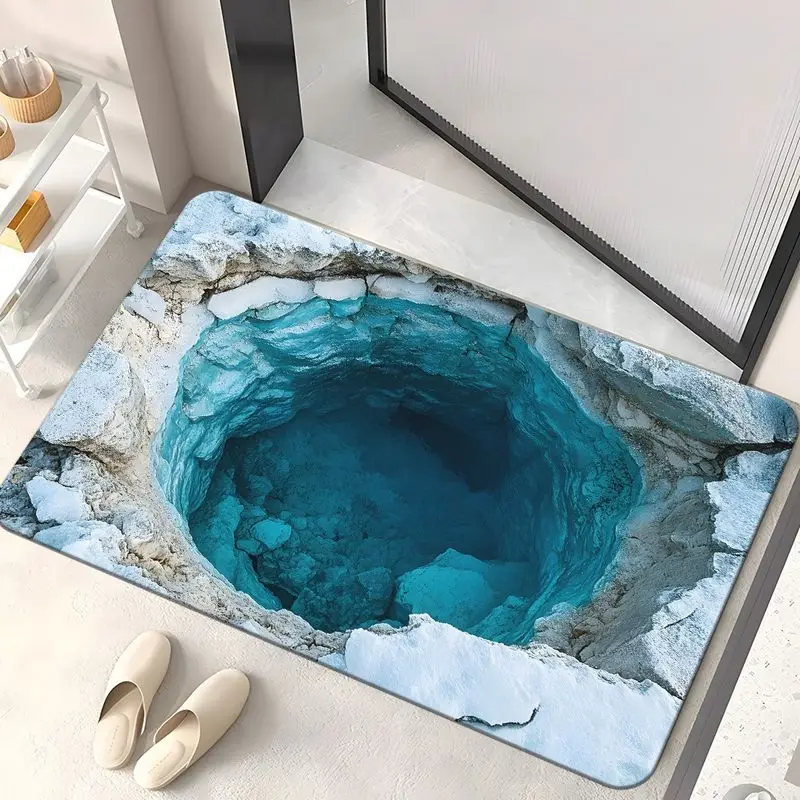 VIKAMA 3D Cave Hole Optical Illusion Doormat Non Slip Waterproof Entry Floor Rug Stone Pit Visual Trick Home Decor