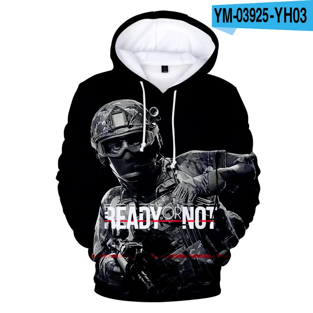 Popular Ready or Not Printing Peripheral Men's Casual Loose Fashion Trend Personalized 3D Hoodie Streetwear Pullovers New 2024