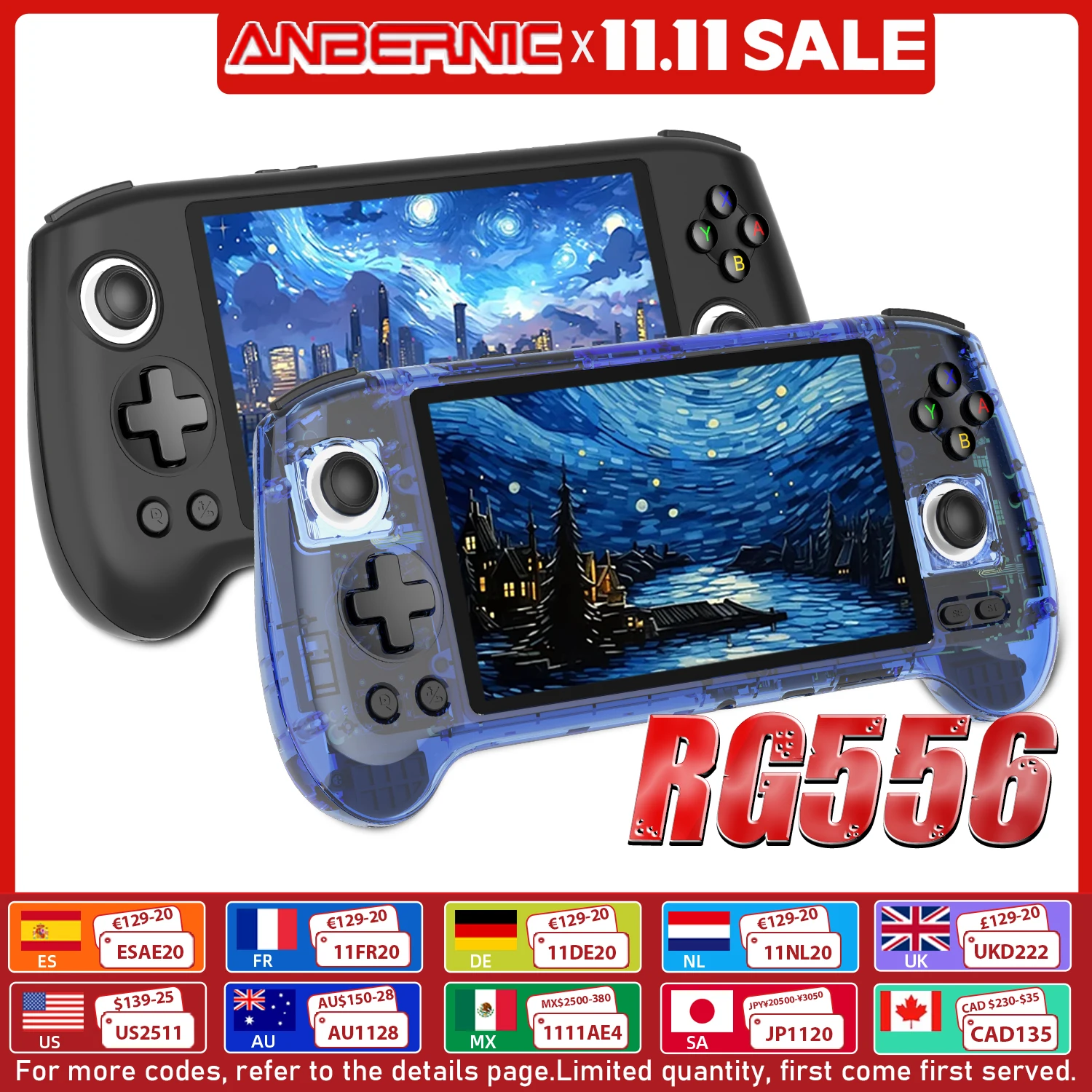 ANBERNIC RG556 Console di gioco portatile retrò Sistema Android 13 a 64 bit Unisoc T820 Schermo AMOLED da 5,48 pollici Hall Joystick Giocatore di gioco