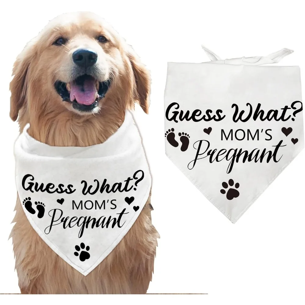 1 Pc Mom is Pregnant Printed Dog Bandana White Pregnancy Announcement Reveal Puppy Scarf Kerchief Cotton Decorative making kit