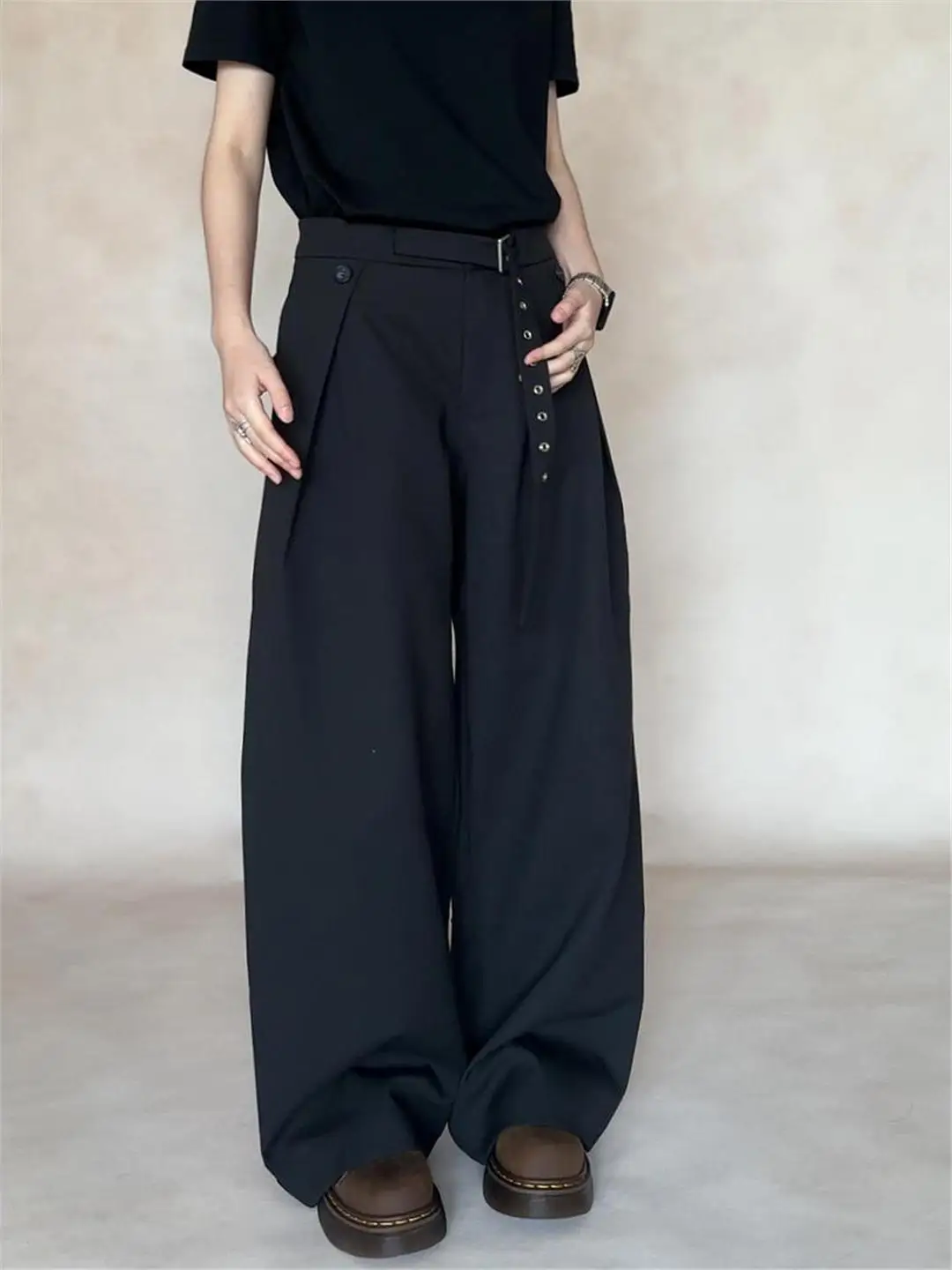 

American Retro Pleated Wide Leg Suit Pants Men Women Spring Autumn Casual Loose Floor Length Trousers Youth Faion
