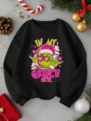 Christmas Sweatshirts Women In My Grinch Era Print Red Hoodies Crewneck Loose Fleece Pullover Winter Warm Tops Woman Clothes
