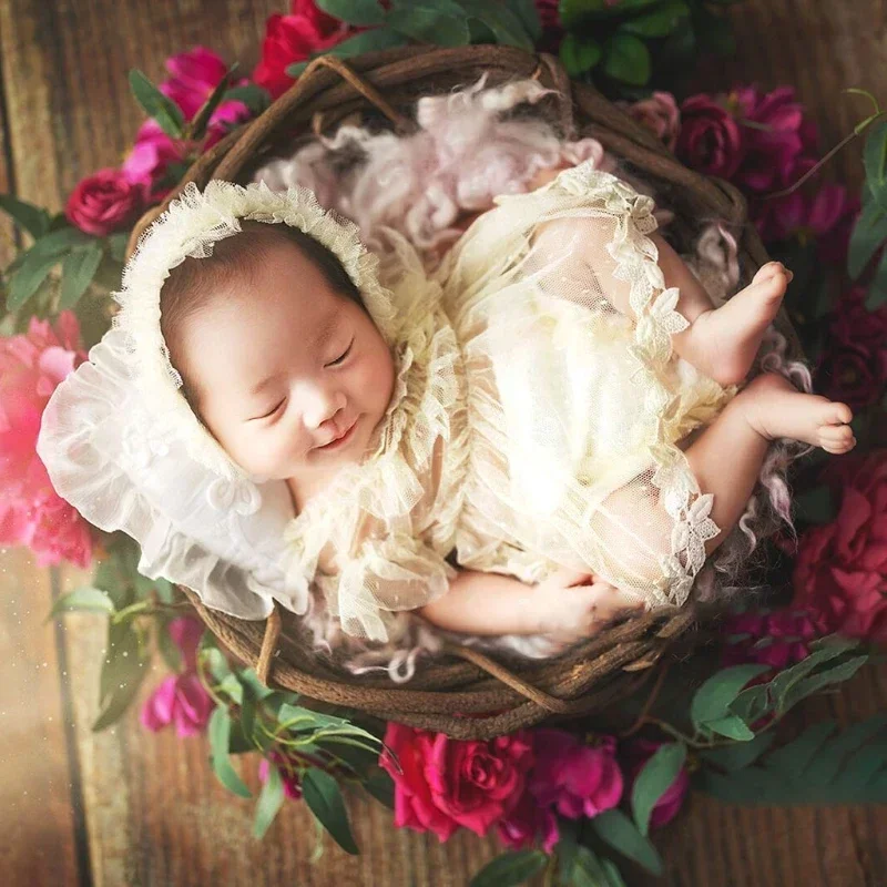 5Pcs Baby Lace Dress+Hat+Pillow+Shorts+Shoes Set Infants Photo Shooting Costume Outfits Newborn Photography Props