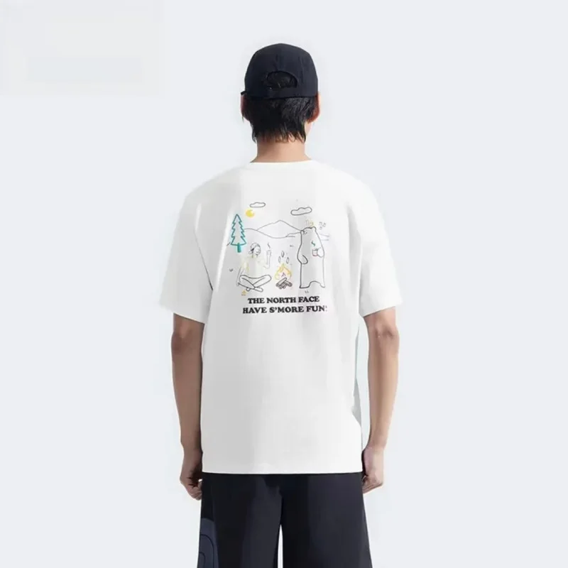 The North Face SS25 Travel Training Outdoor Line Art Bear Back Print Breathable Short Sleeve T-Shirt