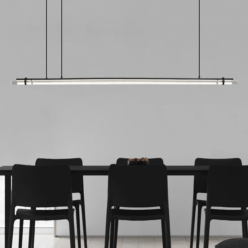 

All copper Italian restaurant glass chandelier, modern minimalist light luxury dining room, one line long dining table light