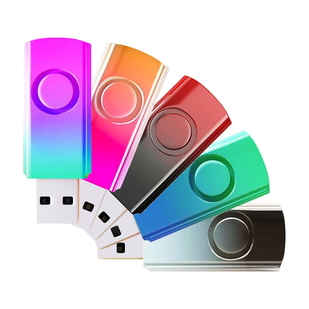 

5 Pack USB Flash Drives Gradient Color USB 2.0 Memory Stick Wholesale Bulk Swivel Design Thumb Drive for Data Storage