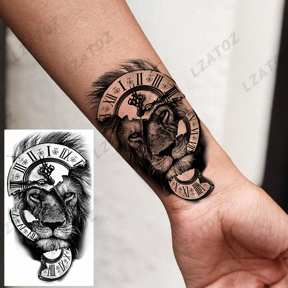 Black Wolf Animal Temporary Tattoos For Men Adults Lion Tiger Fake Tatoos Finger Small Waterproof Tattoo Sticker