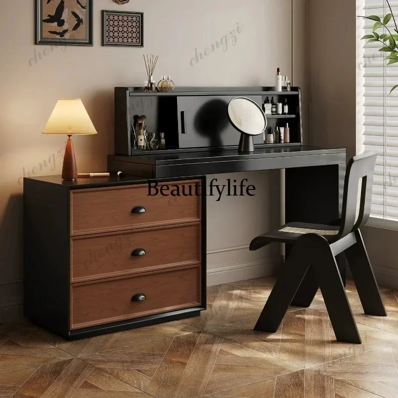 E136 Nordic Extension Vanity Desk Modern Large Square Wooden Bedroom Dressing Table Drawers Cabinets Schminktisch Home