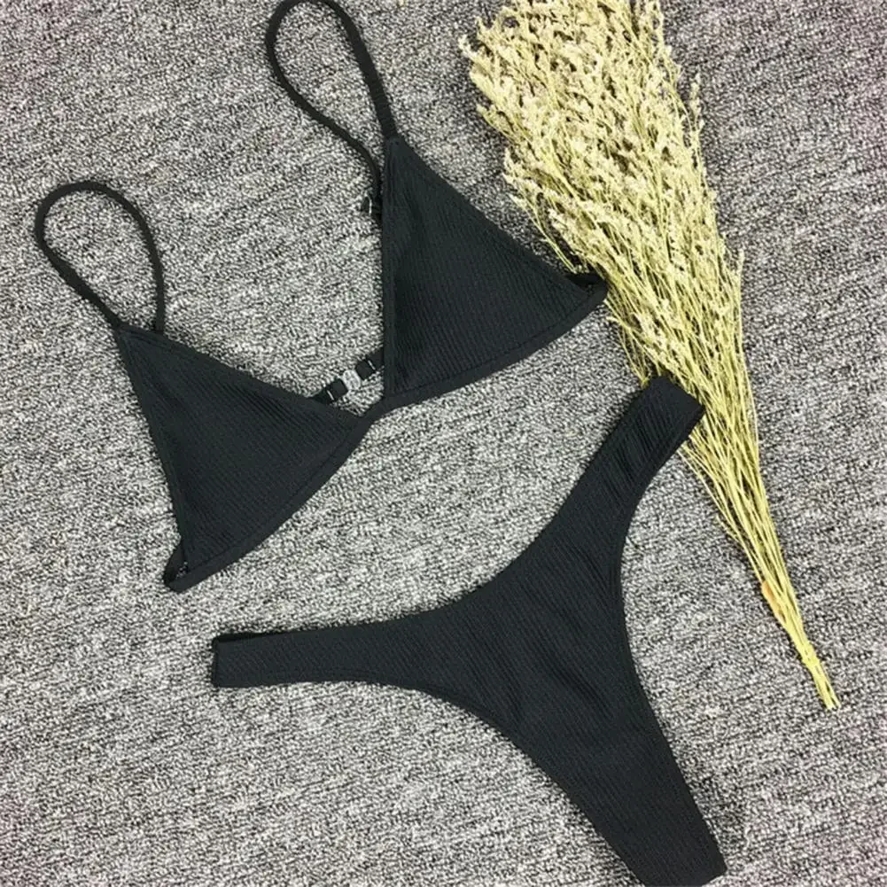 2-delig dames bikiniset diepe v-hals gewatteerde rugloze verstelbare bandjes sneldrogend zwemmen driepunts g-string dames badmode