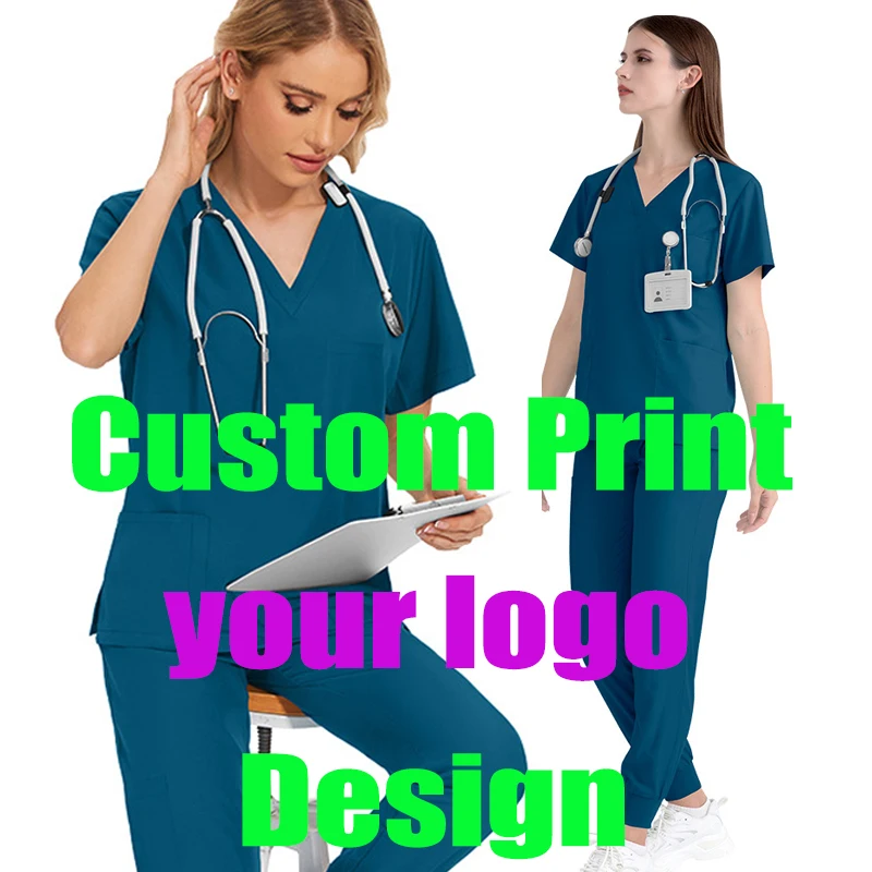 Women Men's Work Wear Custom Print Logos Name Scrubs Sets Spa Salon Surgical Customized Enfermeria Uniform Nursing Medical Suits