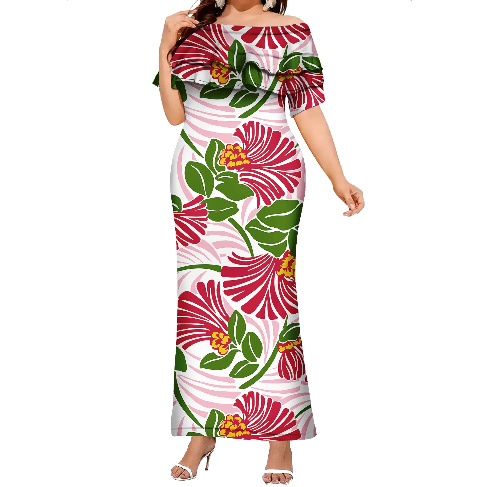 Short Sleeves Women Summer Print Tropical Dresses Hawaiian Polynesian Samoan Tribal Dresses New Style Hot Long Dress