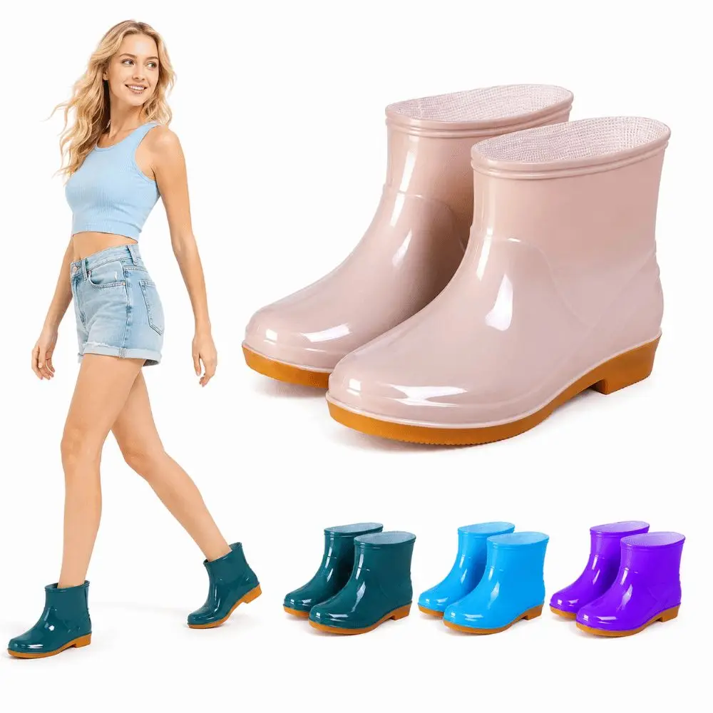 Non-slip Women's Short Rain Boots Waterproof Lightweight Garden Rain Shoes Durable Low-top Water Shoes For Outdoors,Kitchen,Work