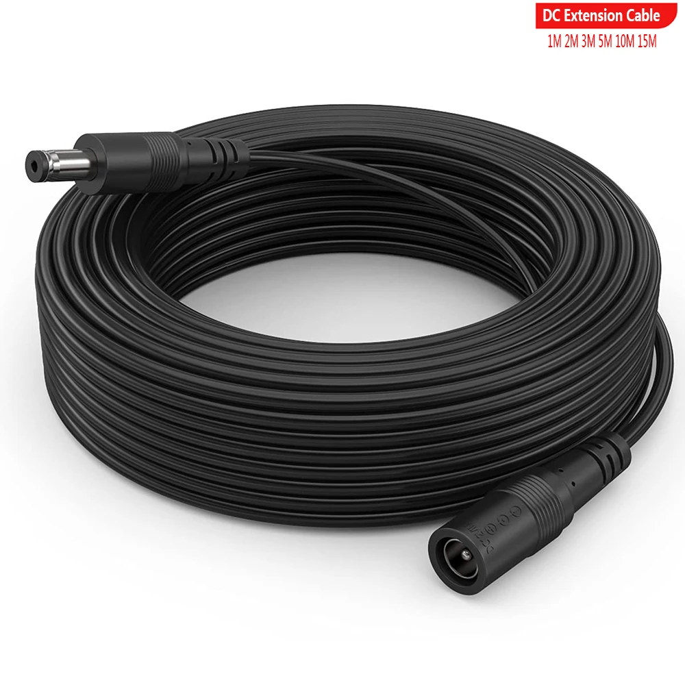 

12V DC Extension Cable Male to Female 5.5mm x 2.1mm Connector 1m 2m 3m 5m 10m 15m Black Wire PVC For LED Strip CCTV Camera