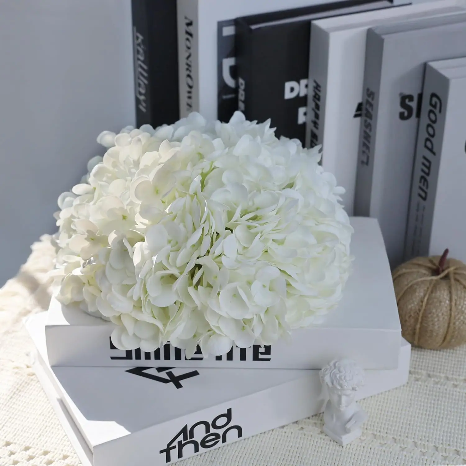 3 Stück 21 Zoll Weiße Hortensien Künstliche Blumen Große Hortensien aus Latex Realistische Hortensienblüten für Hochzeit und Heimdekoration – Detail 4
