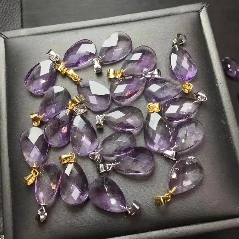 S925 Natural Amethyst Facet Pendant Brazil Women Men Healing Amethyst Necklace Stone Reiki Gift 1PCS