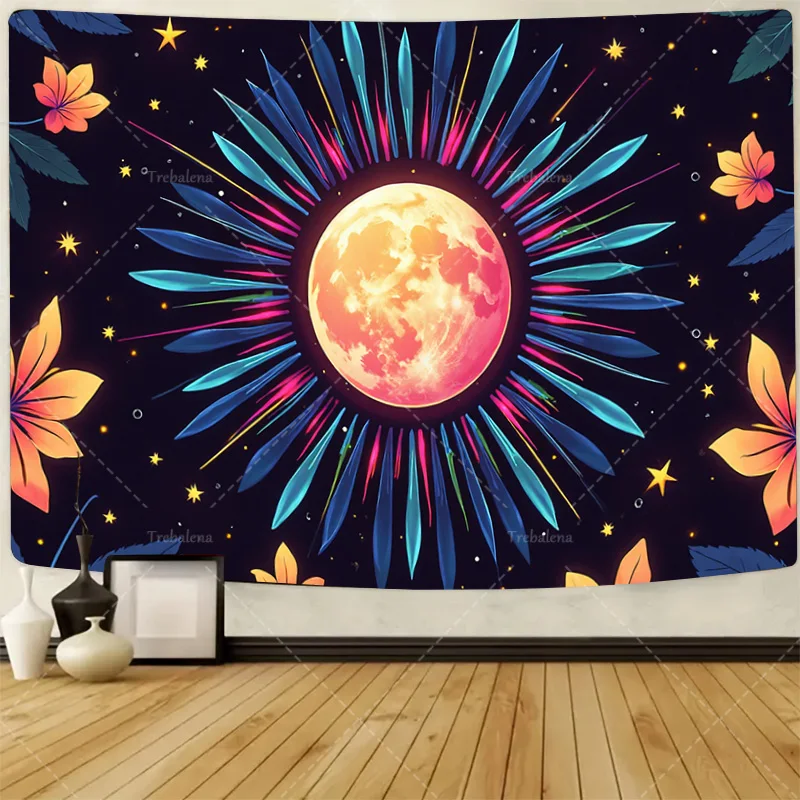 

1шт настенный гобелен "Психоделический лунный гобелен с цветочными акцентами для декора комнаты в стиле бохо"