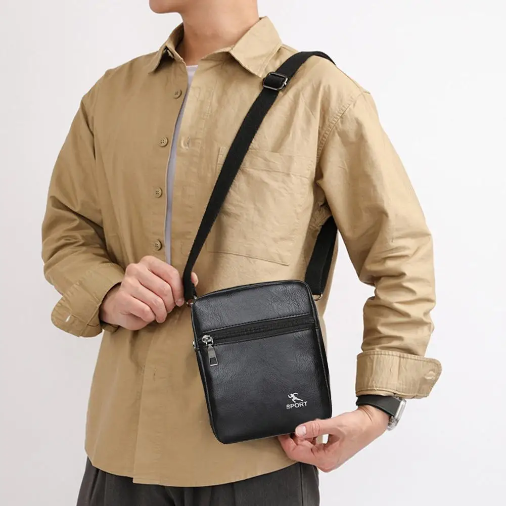 حقيبة كروس رجالية عادية Busin حقيبة الهاتف المحمول حقيبة كتف واحدة عصرية صغيرة ناعمة من جلد البولي يوريثان بسحاب للإغلاق #4