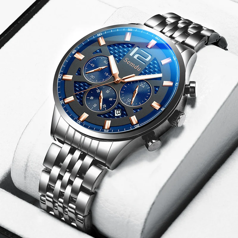 Semdu Men's Business Fashion Sports Style Multi-function Large Dial Men's Quartz Watch 5ATM Waterproof Great Gift Item