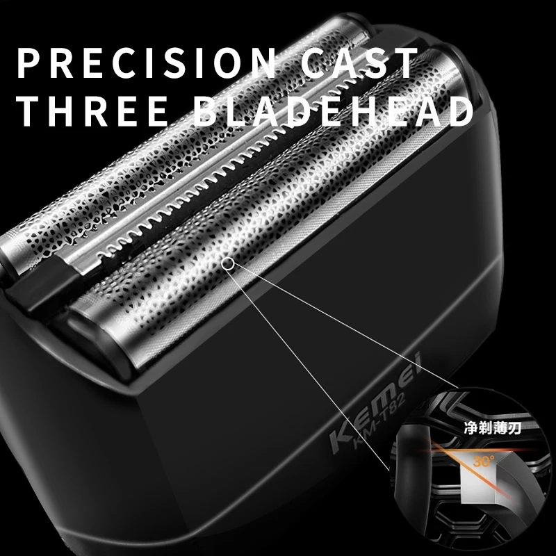 Kemei T82 ماكينة حلاقة كهربائية احترافية مقاومة للماء قابلة لإعادة الشحن للرجال شاشة ديجيتال أداة تهذيب اللحية ماكينة حلاقة صغيرة