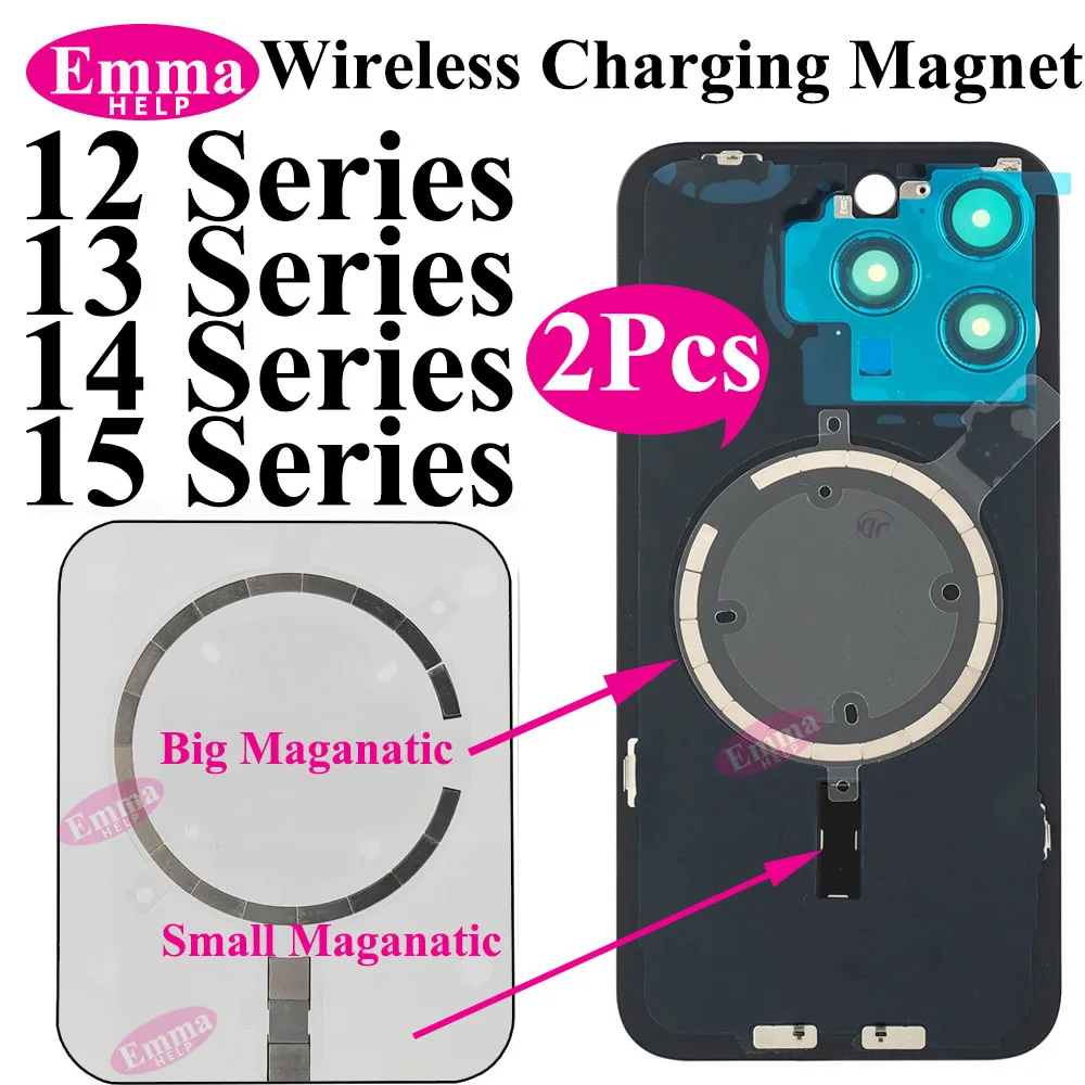 2Pcs Magsafe Magnetic Metal Ring Back Housing Glass Wireless Charging Magnet For iPhone 15 12 13 14 Pro Max Mini Plus