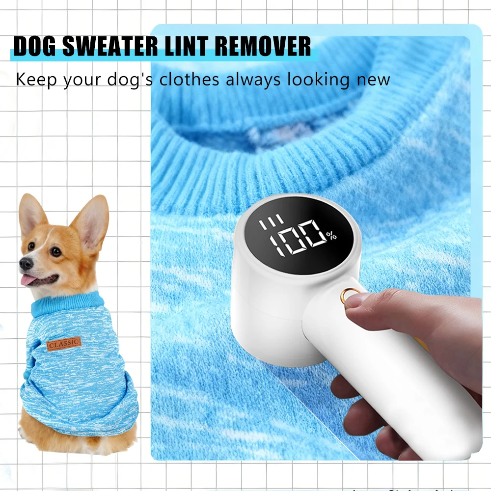 

Dog Pet Sweater Lint Remover with 6 Blades Rechargeable Electric Fabric Shaver Clothes Couch Defuzzer with Replacement Blades