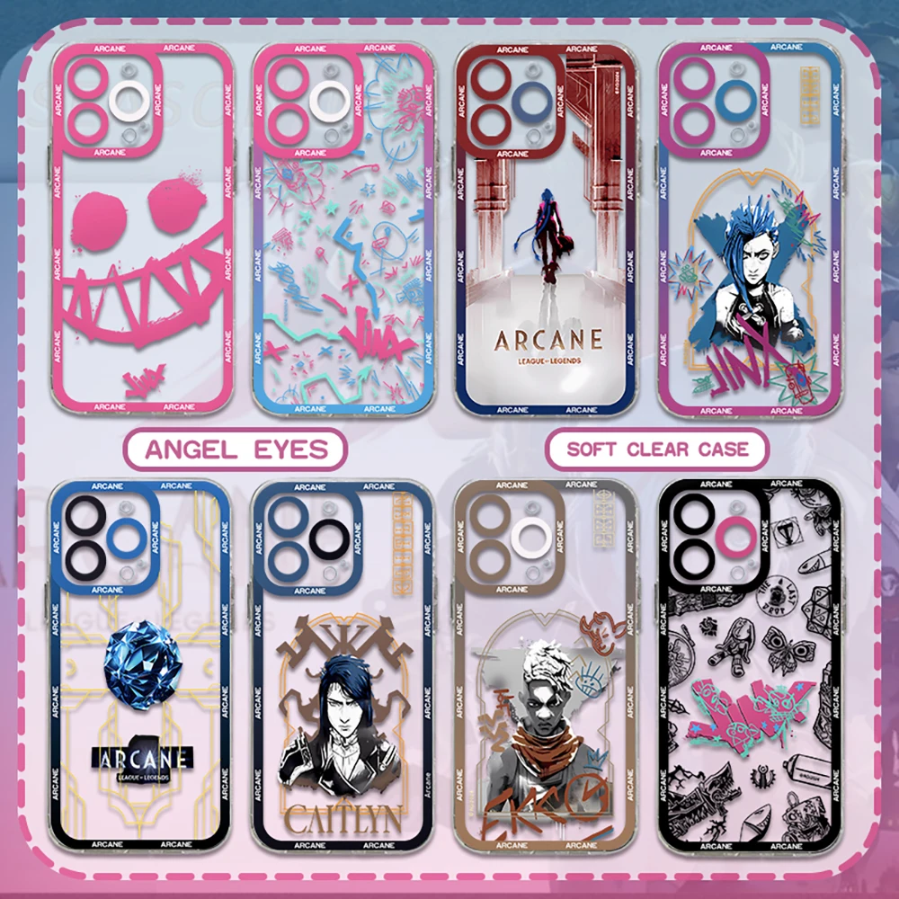 New Hot Anime Game Arcane Jinxs Phone Case For iPhone 16 15 14 13 12 11 Mini Pro Max X XR XSMax 7 8 Plus Transparent Soft Cover