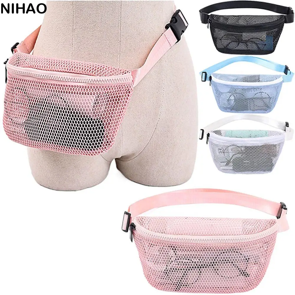 

Hollow Out Mesh Waist Bag Zipper See Through Travel Fanny Packs Lightweight Wide Shoulder Strap Hip Belt Bag for Sport Sport