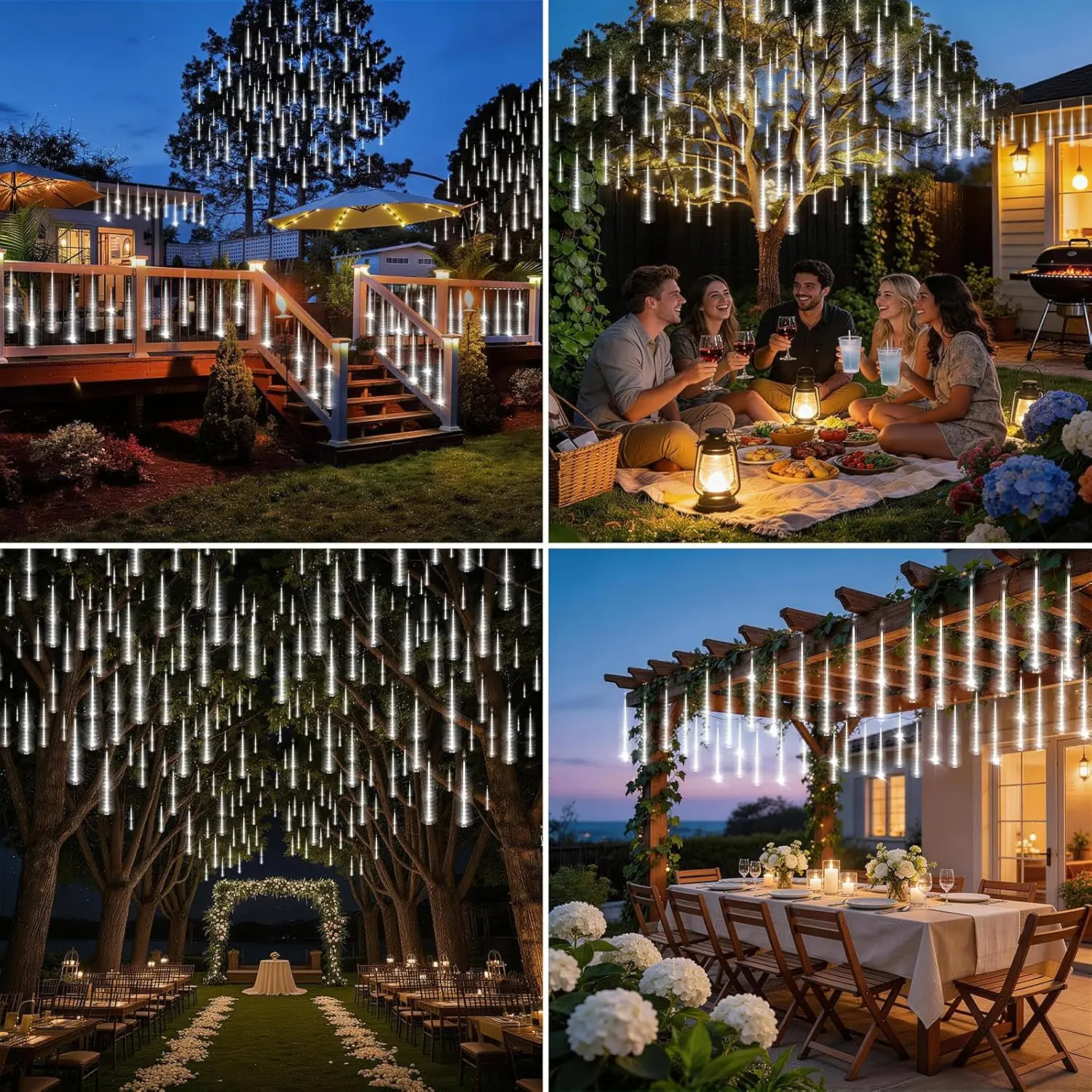 Solar-LED-Meteorschauer-Lichterkette für Außenbereich, Eiszapfen-Lichterkette für Weihnachtsbaum, Hochzeit, Party, Garten, Camping, Dekoration, Solarlampe – Detail 17