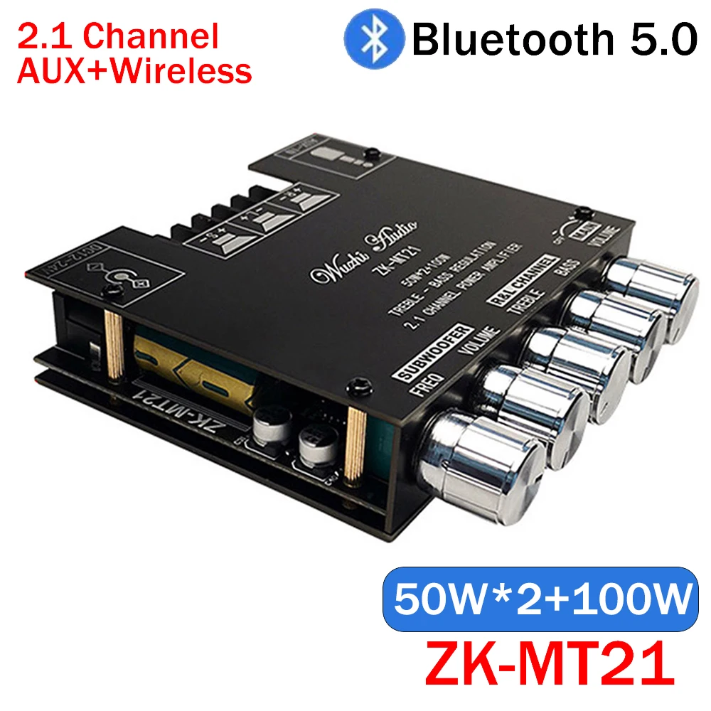 ZK-MT21 2x50W+100W 2.1 Channel Subwoofer Digital Power Amplifier Board AUX 12V 24V Audio Stereo Bluetooth 5.0 Bass Amp for Home