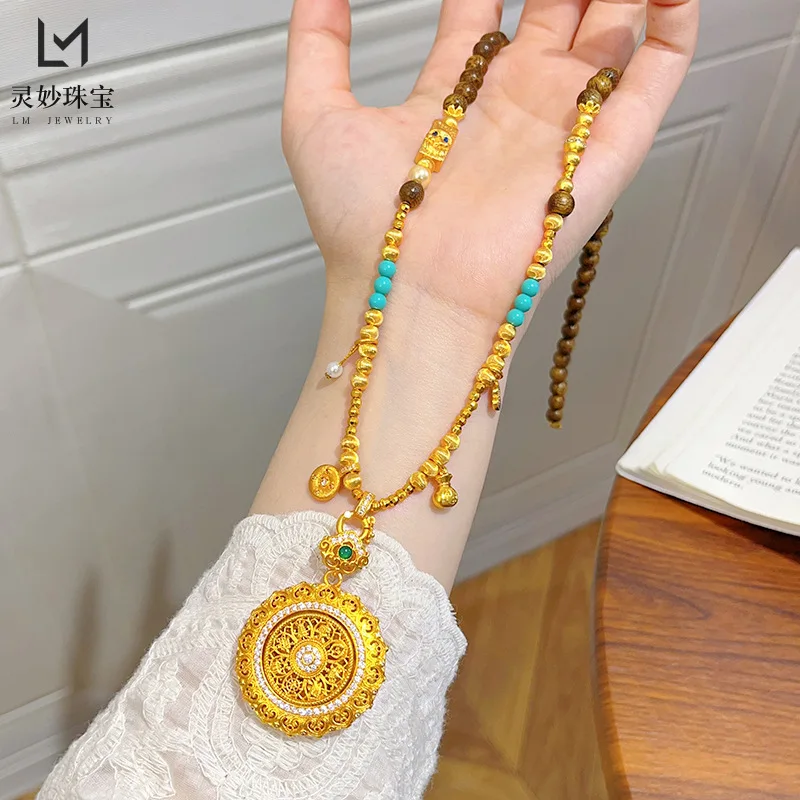 Precious Pendant Women's 24K Gold AU999 - 24K Gold Ruyi Rotatable Compass, Diamond Inlaid, Festival Gift Option