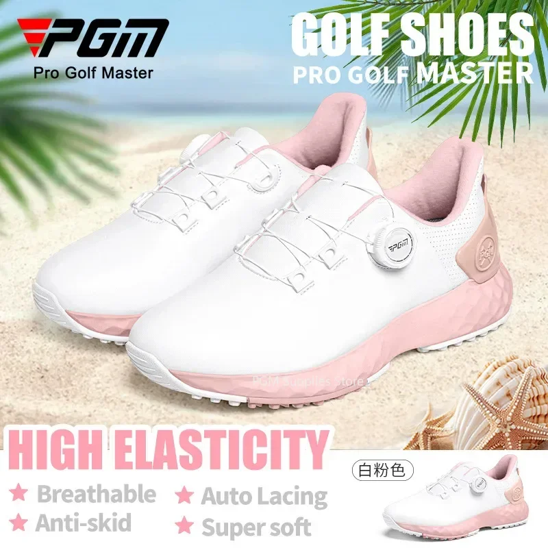 PGM Sakura Golf Sneakers Women's Shoes Waterproof Sports Shoes Anti slip Lightweight Knob Comfortable Cushioning