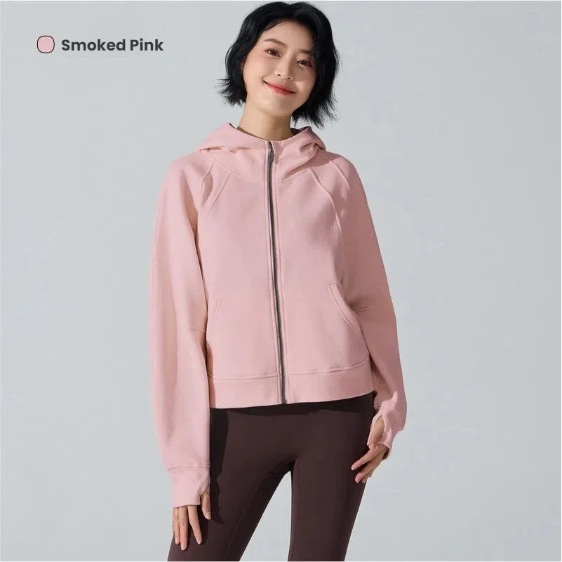 Women's Fleece Hooded Zip Up Jacket Winter Cozy Plush Stand Collar Sweatshirt Long Sleeve Athletic Top for Yoga Coats Running