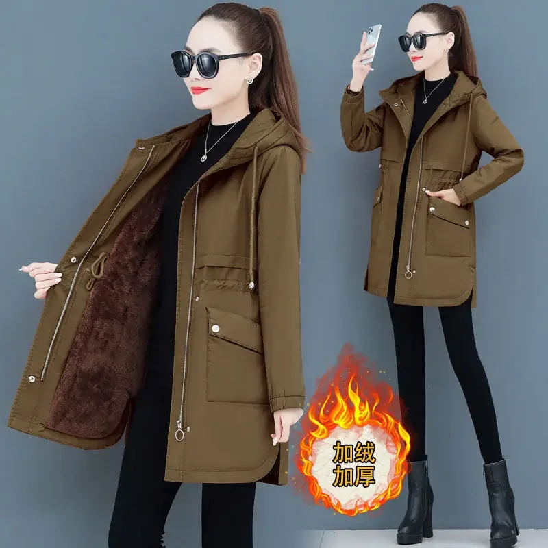 

Plus Velvet Thick Warm Jacket Women 2022 Autumn Winter New Cotton Hooded Loose Parkas Coat Casual Female Parka Outwear Clothing