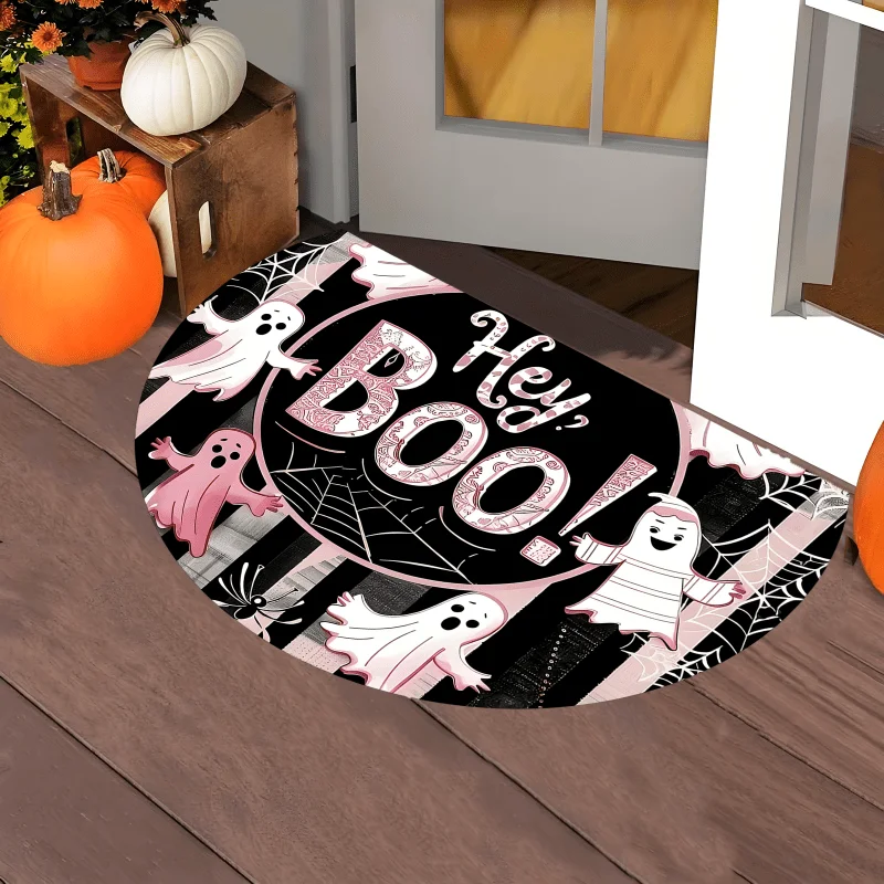 Spooky Halloween Half Round Doormat Cute Ghost Moon Star Semicircle Carpet For Bedroom Bathroom Front Door Welcome Floor Mat