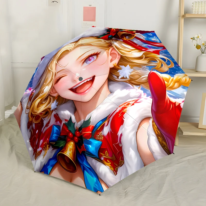 Anime Theme Design Folding Umbrella - Fashionable Auto-Open Design 8 Iron Ribs Plastic Handle Foldable Sunshade，Perfect Gifts
