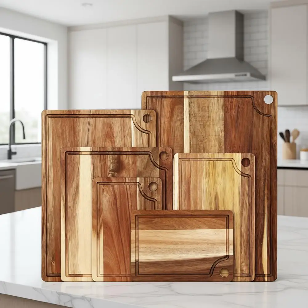 

Набор разделочных досок из дерева акации из 6 предметов для кухни и мясных изделий, разные размеры: 17x12, 15x10, 12x10, 11x7, 9x6,1, Ideal Housewa