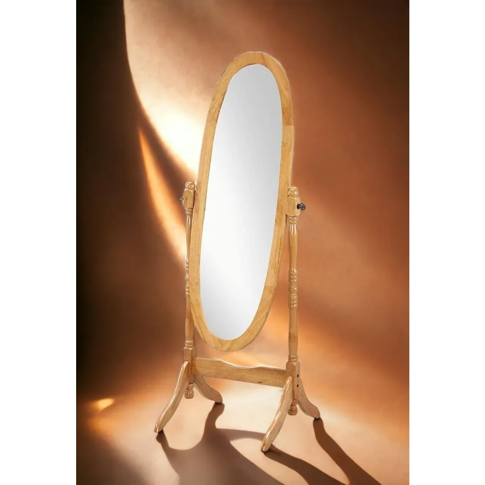 Espelho de chão vintage Oak Cheval - Suporte de espelho independente ajustável de comprimento total com estilo antigo