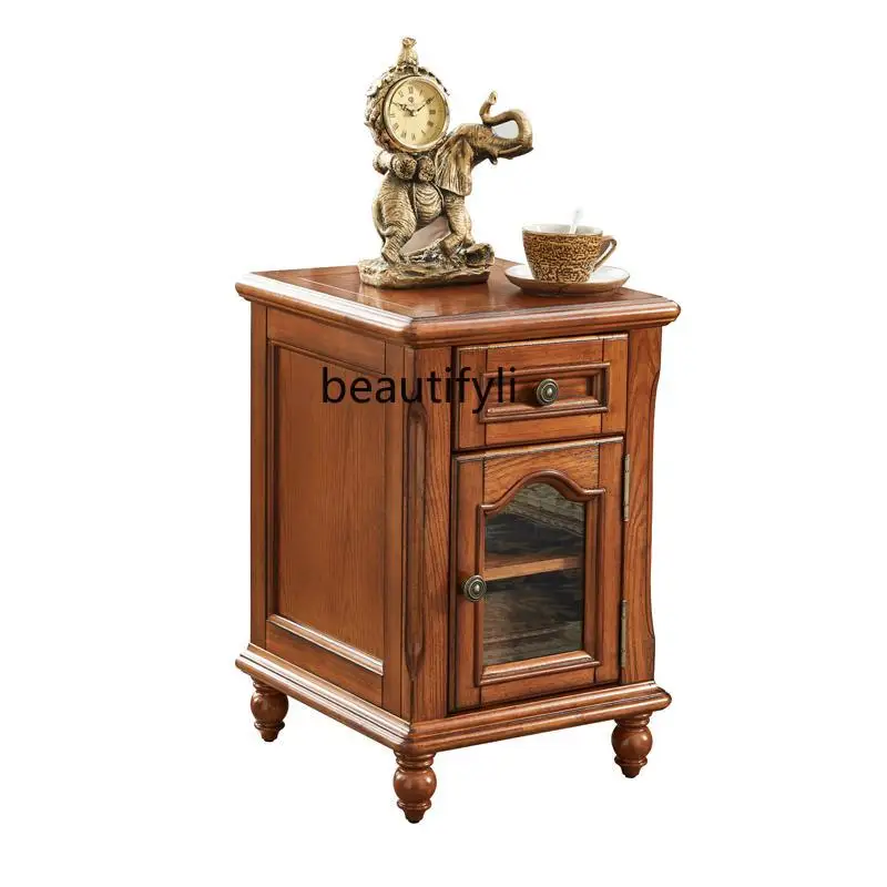 

American solid wood small coffee table, household bedroom bedside table, living room tea cabinet storage rack corner table