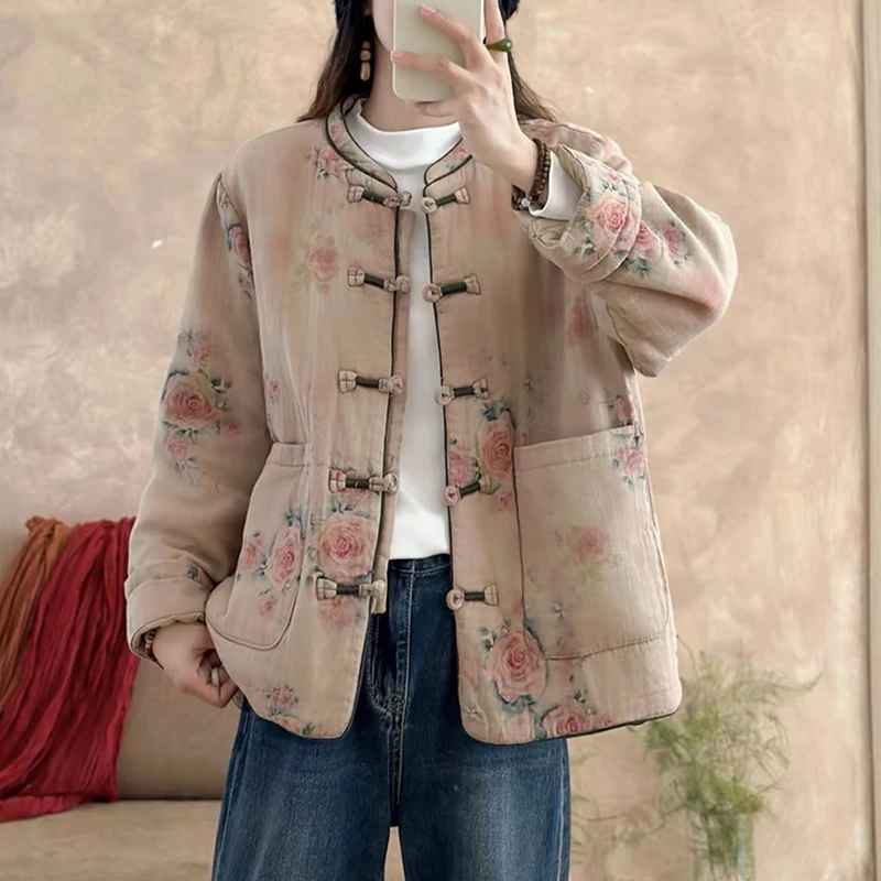 

Новое зимнее свободное утягивающее повседневное универсальное хлопковое куртка на пуговицах в стиле ретро, легкий топ, маленькое хлопковое пальто, женское модное