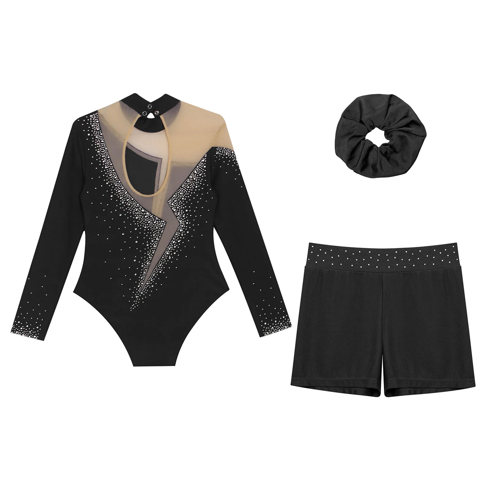 Kids Girls Ballet Dance Leotard With Body Shorts Hair Band Long Sleeve Workout Outfits Gymnastics Jersey Bodysuit Clothes image 4